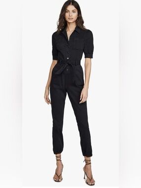Paige Mayslie Jumpsuit Women 0 Black Short Sleeve Belted Cargo Utility Jogger